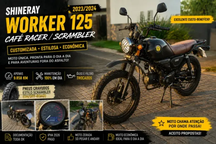 Shineray Worker 125 2023/24 - Estilo Scrambler - Impecável!