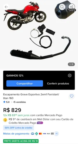 Escape 2 em 1 som original e esportivo pra fan/start/titan 160