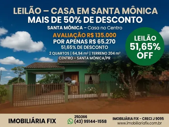 MAIS DE 50% DE DESCONTO REAL: ADQUIRA PATRIMÔNIO EM SANTA MÔNICA PELA METADE DO VALOR DE A