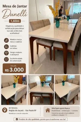 Mesa retangular + 4 cadeiras Dunelli 