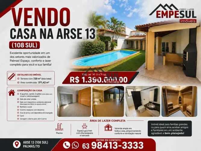 Vendo Casa na Arse 13 (108 sul) em dois Lote