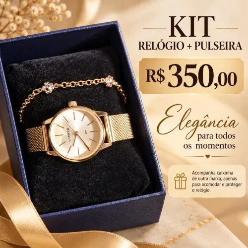  KIT ELEGÂNCIA ? RELÓGIO LINCE + PULSEIRA 
