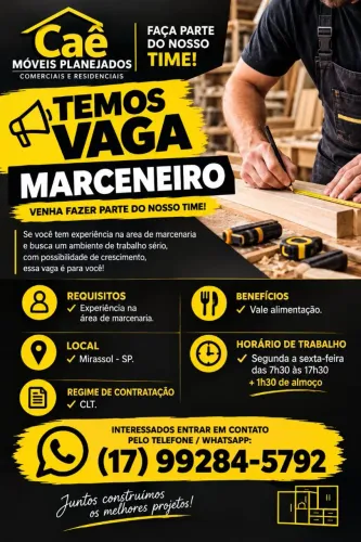 Vaga de Marceneiro em Mirassol