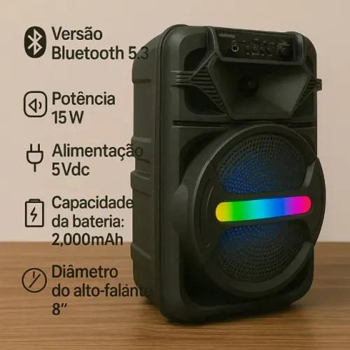 Caixa Som Amplificada Grasep Bluetooth Potente 15W Microfone Função Karaokê Bateria D-S812