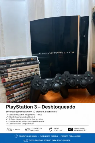 ? PLAYSTATION 3 + 2 CONTROLES + 10 JOGOS ? KIT COMPLETO!