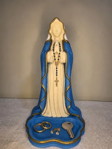 NOSSA SENHORA DE FÁTIMA DECORATIVA COM PORTA-OBJETOS 24CM