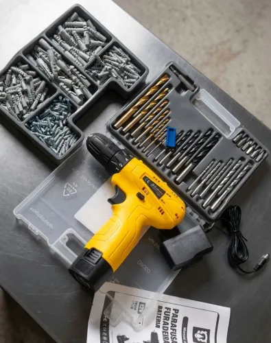 Parafusadeira/Furadeira 12V The Black Tools + Kit Maleta 300 Peças (Nova/Sem uso)