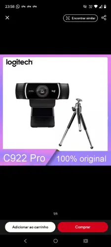 Webcam Logitech C922 2 meses de uso nota fiscal