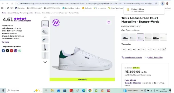 Tênis Adidas Urban Courte Banco com verde, número 41 - Original e Novo na caixa