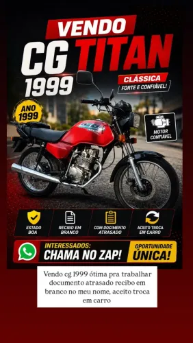 Cg Titan 99 com documento atrasado recibo em branco no meu nome, aceito troca em carro 
