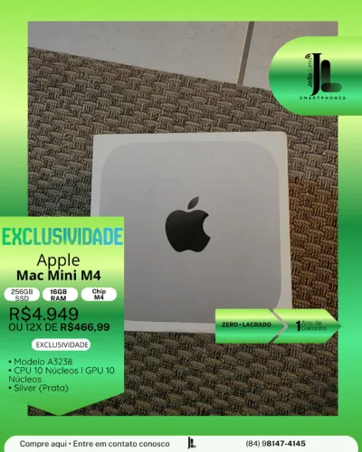 APPLE MAC MINI M4, CHIP M4, 256GB, 16GB RAM, LACRADO, EXCLUSIVIDADE!