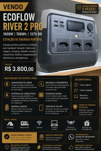 EcoFlow River 2 Pro 1600W (X-Boost) | 768Wh | 127V BR - Estação de Energia Portátil