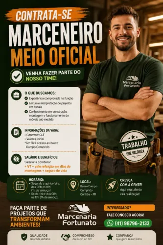 VAGA DE EMPREGO PARA MARCENEIRO E MEIO OFICIAL DE MARCENARIA