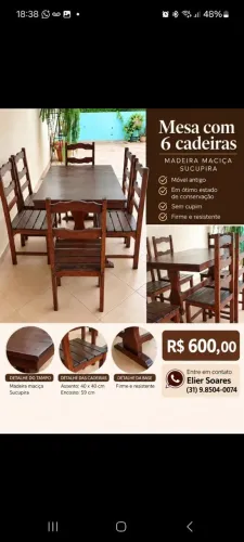 Mesa com 06 cadeiras de Sucupira