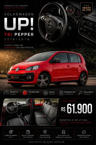Volkswagen Up! Pepper 1.0 TSI L Flex 12V 5P 2018