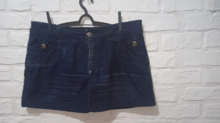 Saia Curta Jeans Azul Escuro Feminino N;46