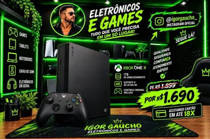 XBOX ONE X , 1 TERA SSD , 4K top para jogar, com jogo fifa 26, aceito cartão