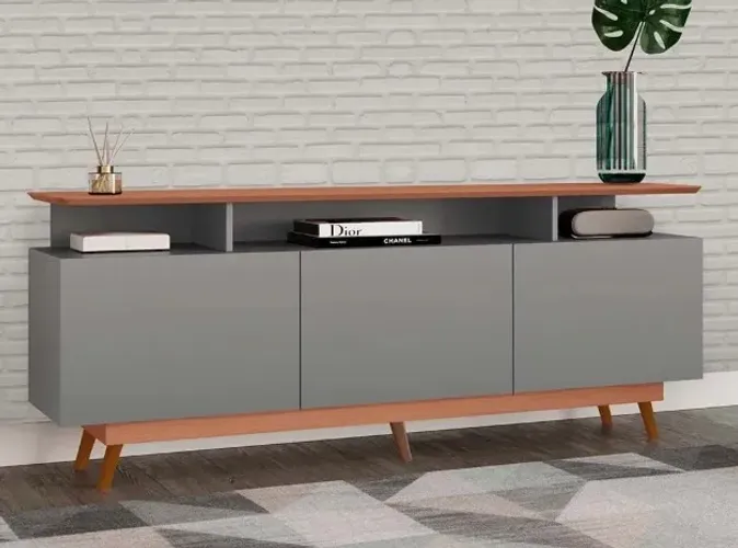 Rack Tuboarte Taina p/ TV's de até 65" com 3 Gavetas Pés em estilo Retrô