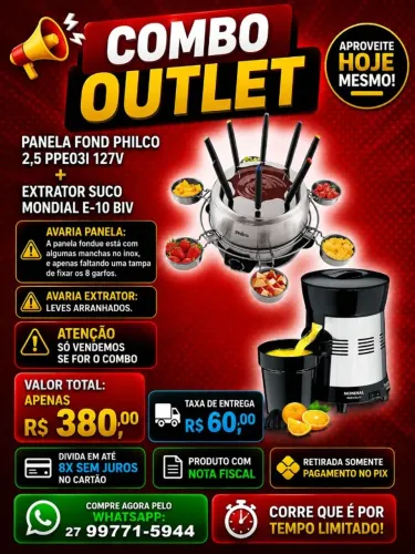 COMBO OUTLET - PANELA FOND + EXTRATOR DE SUCO MONDIAL