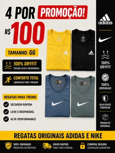 Kit 4 regatas 2Nike e 2Adidas - TAM GG - R$100