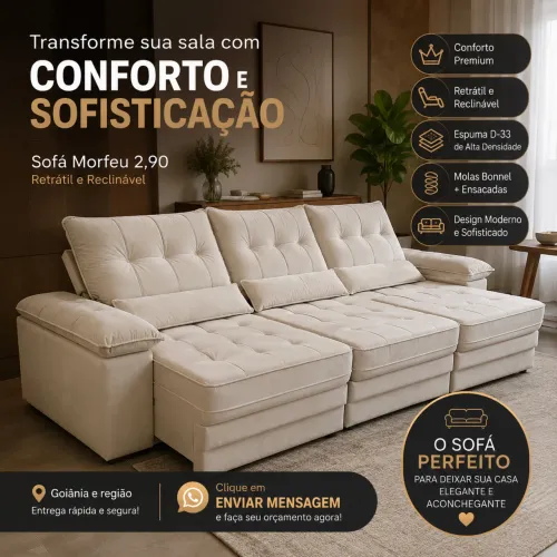 SOFÁ RETRÁTIL E RECLINÁVEL - TAMANHO 2,90x1,80
