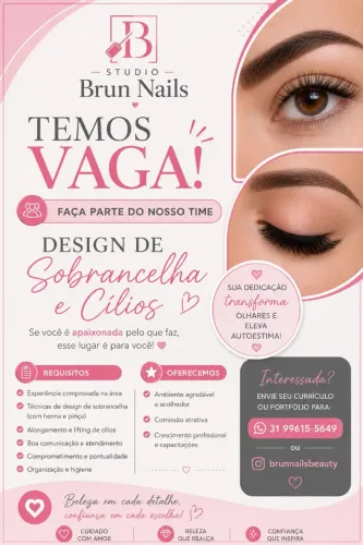 Vaga para Design de sobrancelha e cílios 