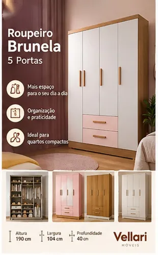 Roupeiro Brunela 5 Portas Novo | Vellari Móveis