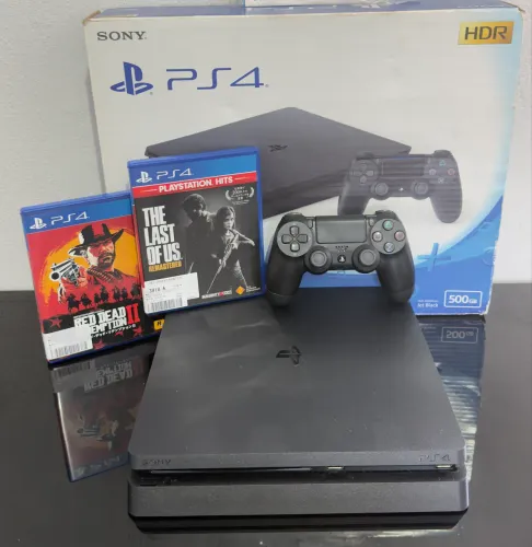 PS4 Slim 500GB + Red Dead 2 e The Last of Us 1 e 2 (Preço para desapegar)