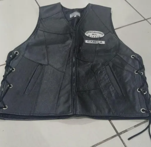 Colete couro motoqueiro