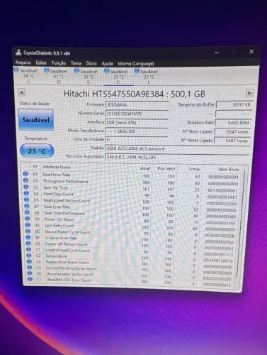 HD 500GB HGST Hitachi 2.5" SATA - Saudável para Notebook, PS4, PS3, Xbox e Case
