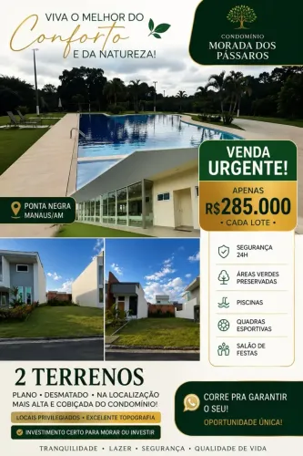 Terreno / Lote / Condomínio Morada dos Passaros 275m² - Ponta Negra