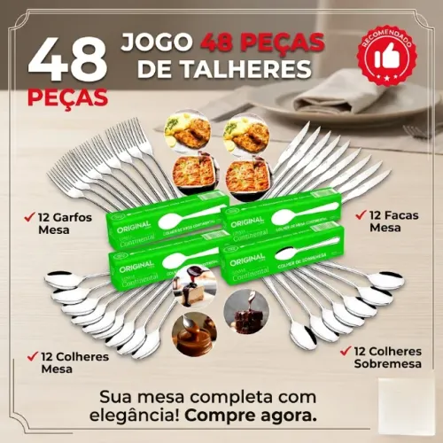 Jogo 48 Peças Garfo Faca Colher Inox Original Line Premium
