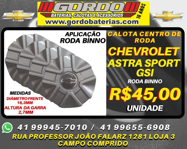 Calota centro de roda Astra GSI para roda Binno. R$45,00 cada. Disk entrega 