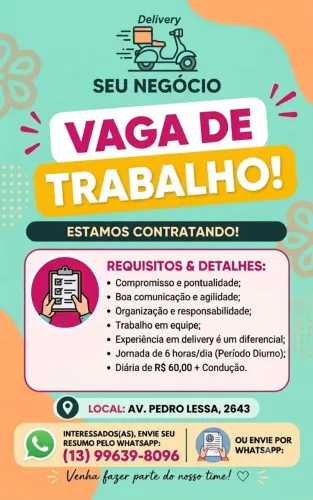 Vaga para atendente em delivery