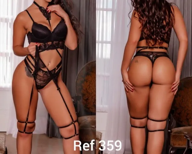 Lingerie de renda com calcinha cinta liga sutiã cropped e choker de renda REF.: 359