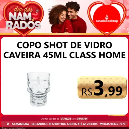 Copo shot de vidro caveira 45ml class home