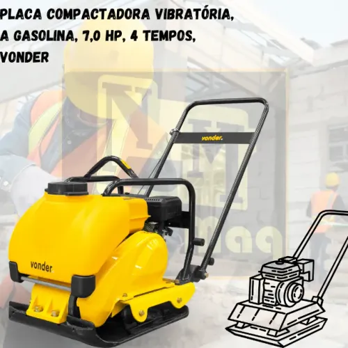 Placa compactadora vibratória, a gasolina, 7,0 hp, 4 tempos, VONDER