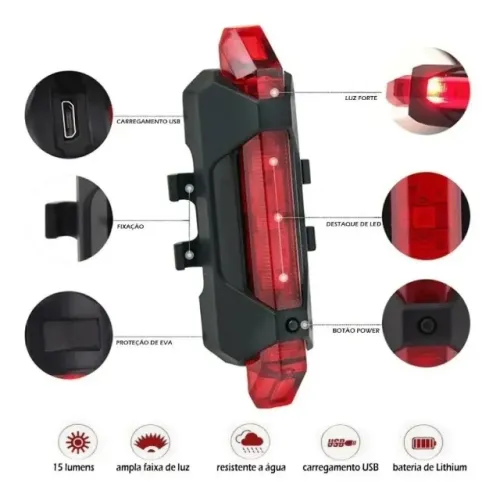 Sinalizador Led Luz para Bike Bicicleta Recarregável