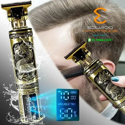 Maquina De Cabelo e Barba Profissional T9 Dragão Vintage Com Display LCD