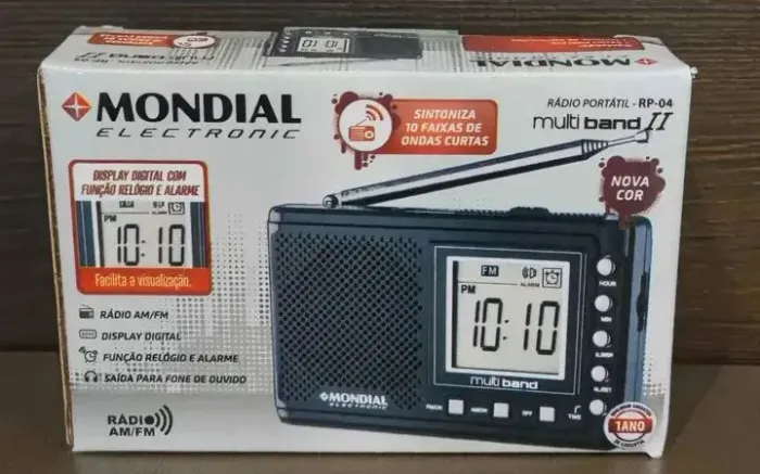 Rádio portátil RP-04 mondial AM/FM display com relógio e alarme