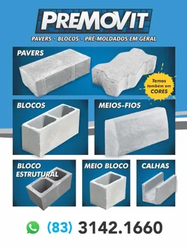 Pisos intertravados, Blocos de vedação e estruturais, Meios-fios, Pré-Moldados em geral