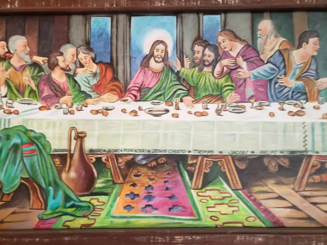 Quadro santa ceia, em madeira.