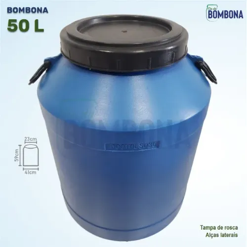 Bombona 50 Litros - Tampa de Rosca e Alças Laterais (Tonel/Tambor)