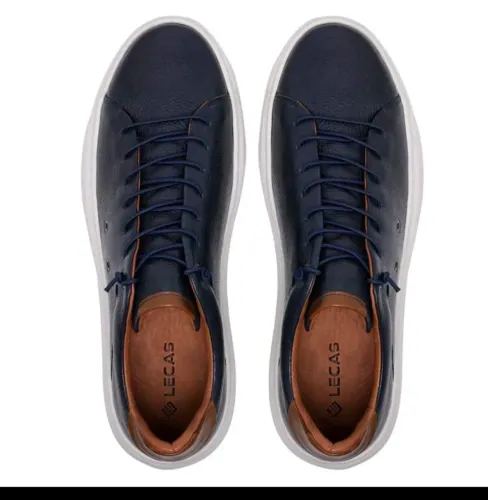 Tênis azul casual couro legítimo 