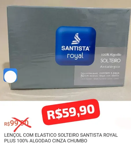 Lençol com Elástico Solteiro Santista Royal Cinza Chumbo