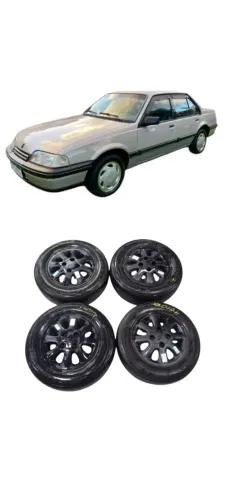 Jogo Roda C/ Pneus Linha Chevrolet Monza Kadett Aro R13 Preta