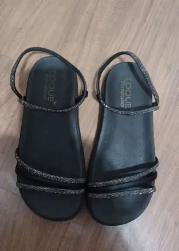 Sandália plataforma Birken Preta com Strass/Fashion