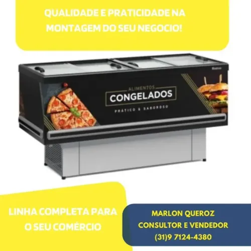 Ilha Para Congelados Vidro Reto Gelopar Adesivada 1,90M Preta Dupla Ação
