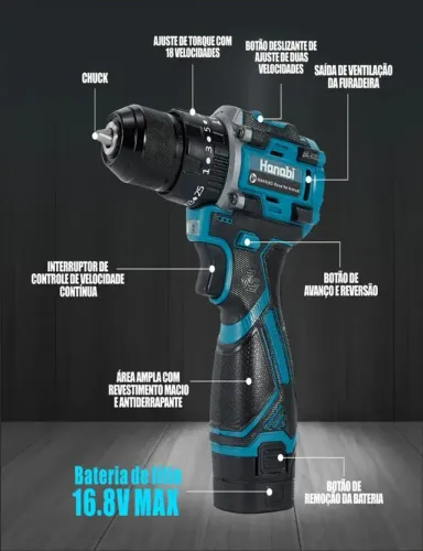Parafusadeira NOVA 2 Baterias Forte com Impacto