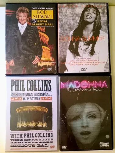 Kit 04 Dvds Phil Collins, Donna Summer, Rod Stwart, Madonna- Originais 